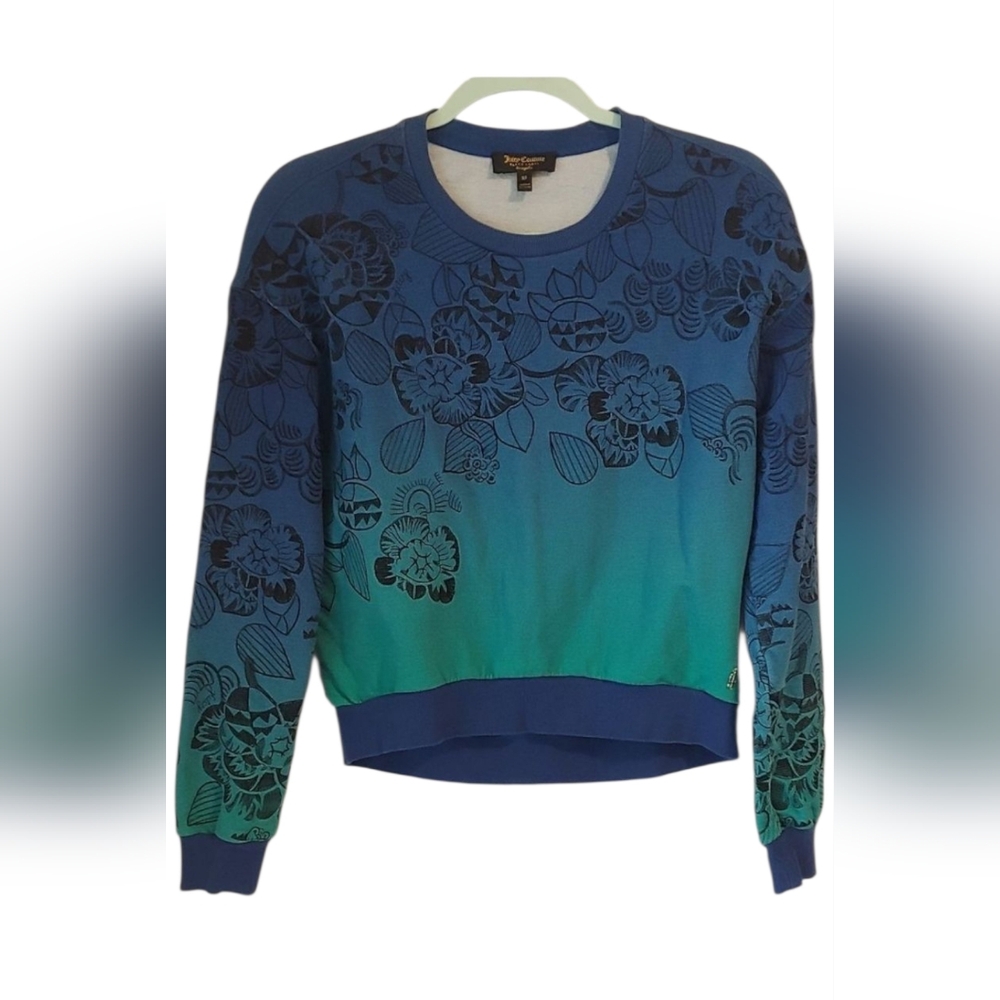 Juicy Couture Black Label Floral Ombre Crew Neck Sweatshirt Sz XS